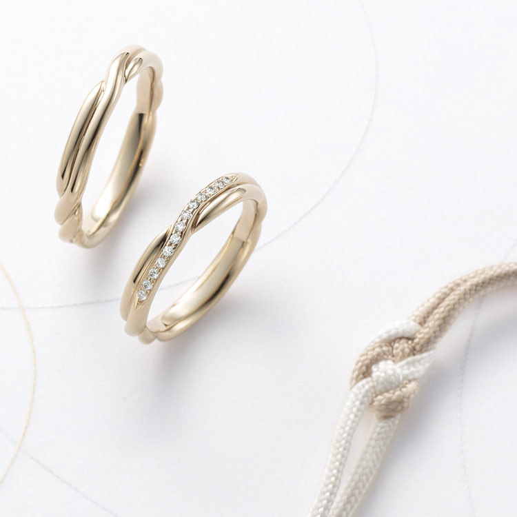 日本製鍛造の結婚指輪カタム 縁とあやつなぎの紐